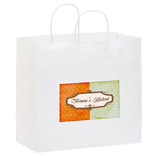 Custom Printed White Kraft Paper Carry-Out Shopper with Full Color (13"x7"x12 3/4") - Color Evolution - 1W13712-CE